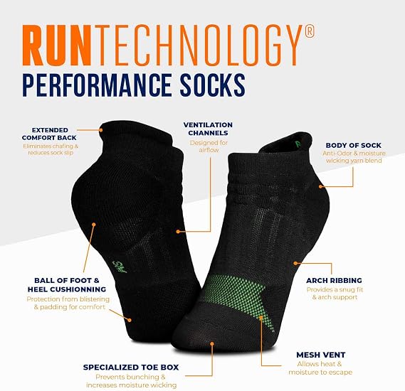RunTechnology Athletic Running Performance Low-Cut Sport Socks