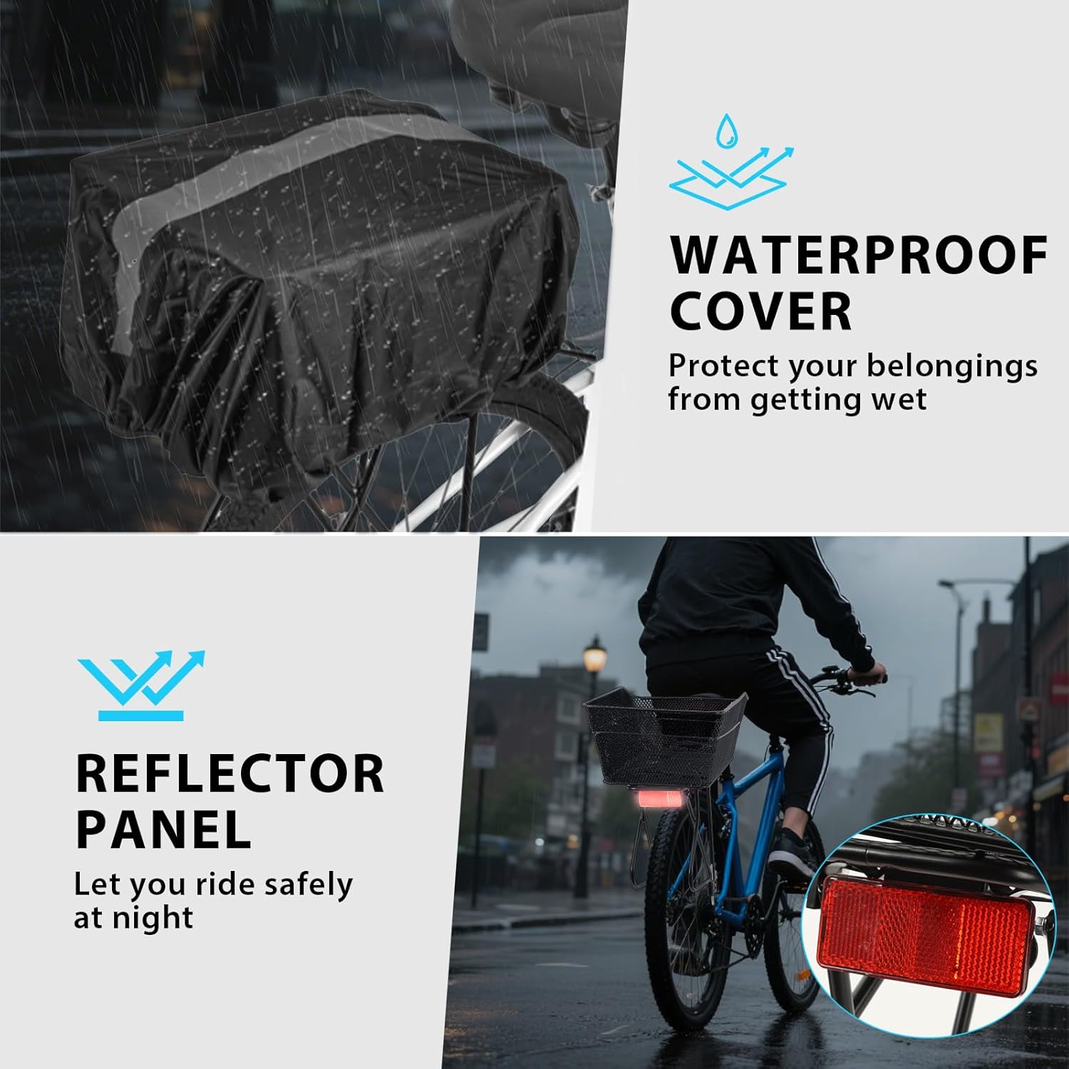 YEEGO DIRECT Rear Bike Rack with Basket, Detachable Adjustable Bike Basket Rear,Bike Cargo Rack with 26L Waterproof Cover & Cargo Net and for 24" - 27.5" and 700c Bikes