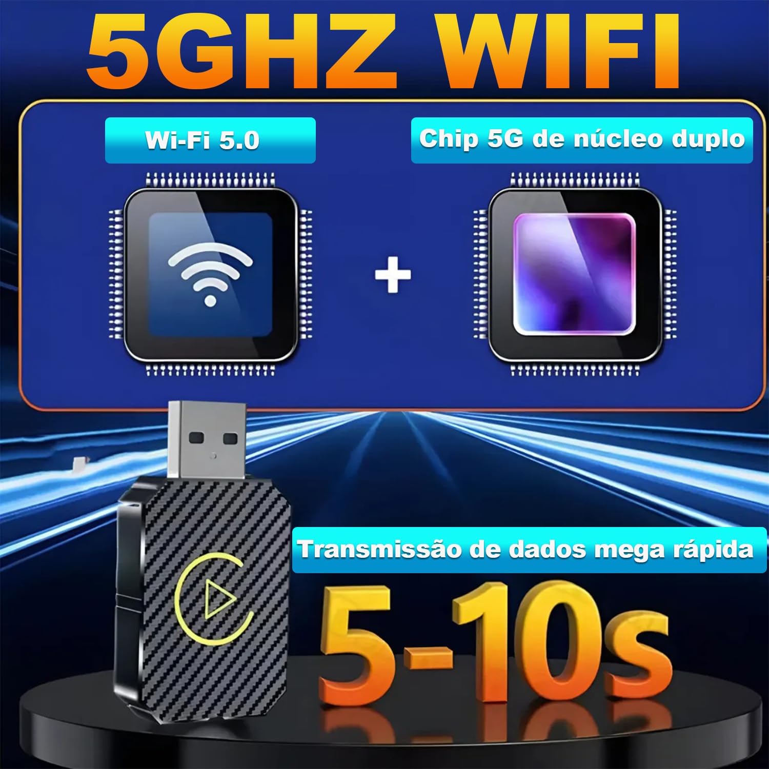 Adaptador CarPlay Android 2 em 1 Sem Fio, Dongle USB Mini para Conversão de CarPlay Com Fio para Sem Fio, Compatível com Veículos 2016-2024