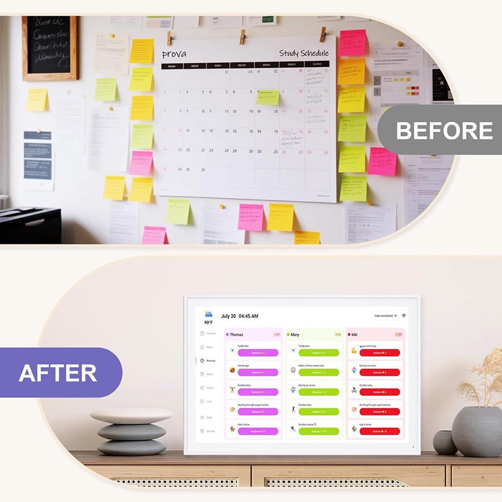 15.6'' Calendrier Mural Électronique Et Tableau Des Tâches, Écran Tactile Interactif Full HD De 32 Go Pour La Planification Des Activités Familiales, Fixation Murale Ou Sur Bureau(White)