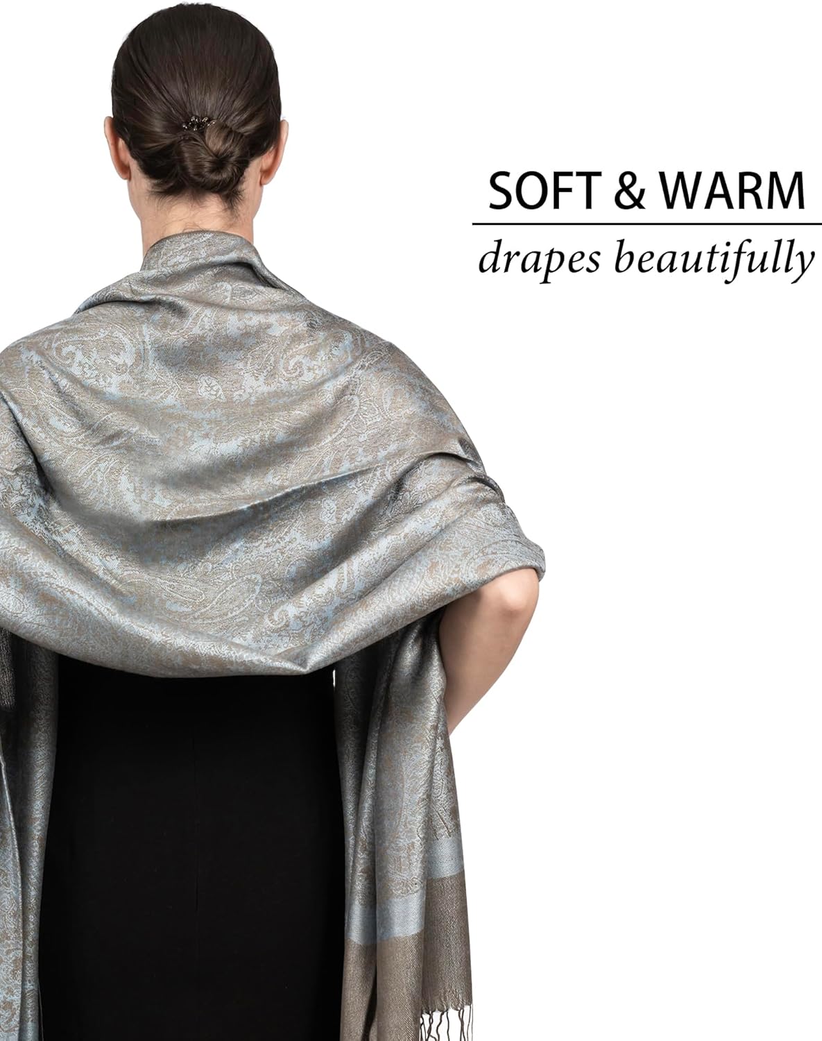 Achillea Two-Tone Vintage Paisley Pashmina Scarf – Lightweight Wrap & Shawl for Dresses, Weddings, Travel, All Seasons - Image 4