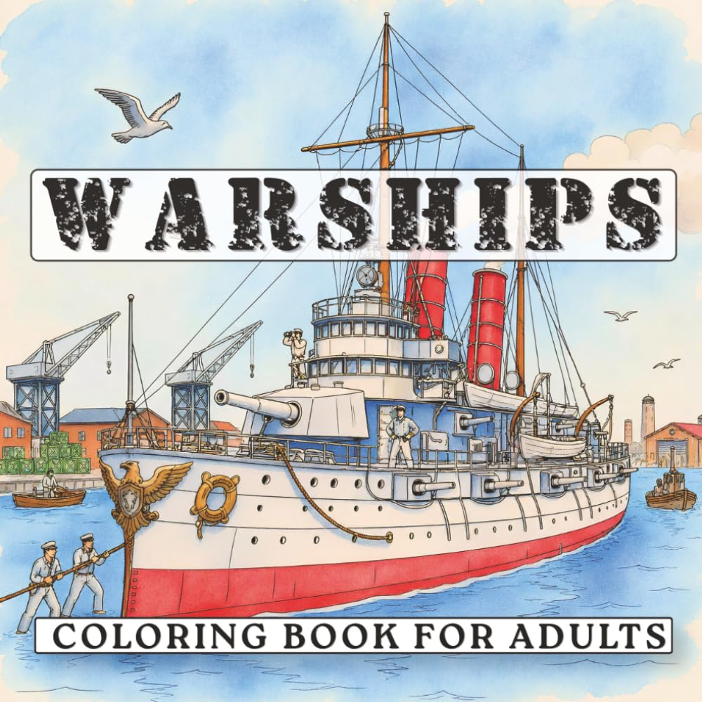 Warships Coloring Book for Adults: Detailed Maritime Ships Featuring Battleships, Pirate Ships, Naval Vessels & Ocean Scenes