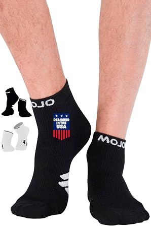 Mojo Compression Socks - Black and White Athletic Ankle Length for Medium Support 15-20mmHg - Available in 8 Sizes for Men and Women - 1 Pair