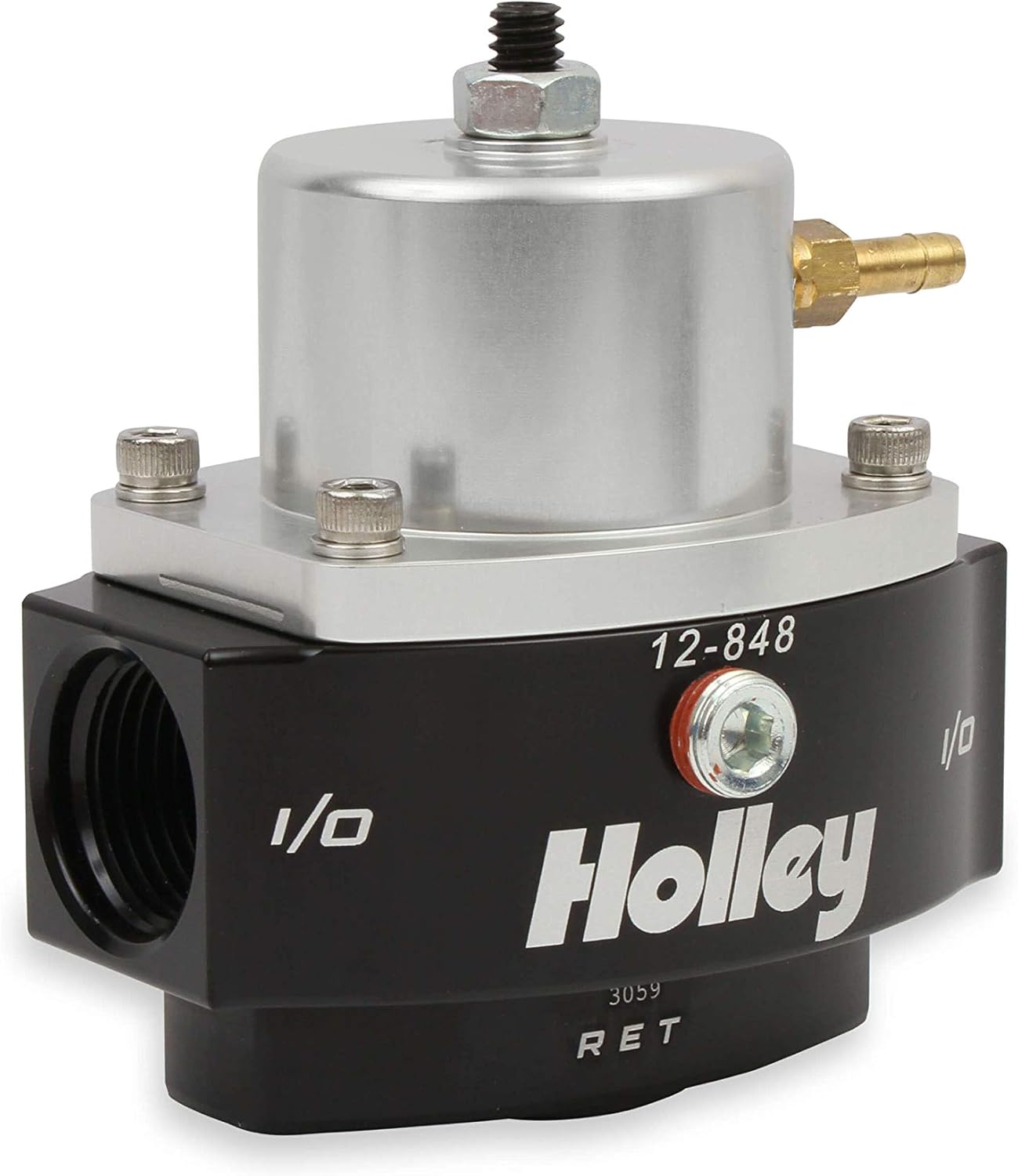 Holley 12-848 10AN Inlet / Outlet 8AN Return 40-70 PSI Billet Fuel Pressure Regulator, Black Anodized