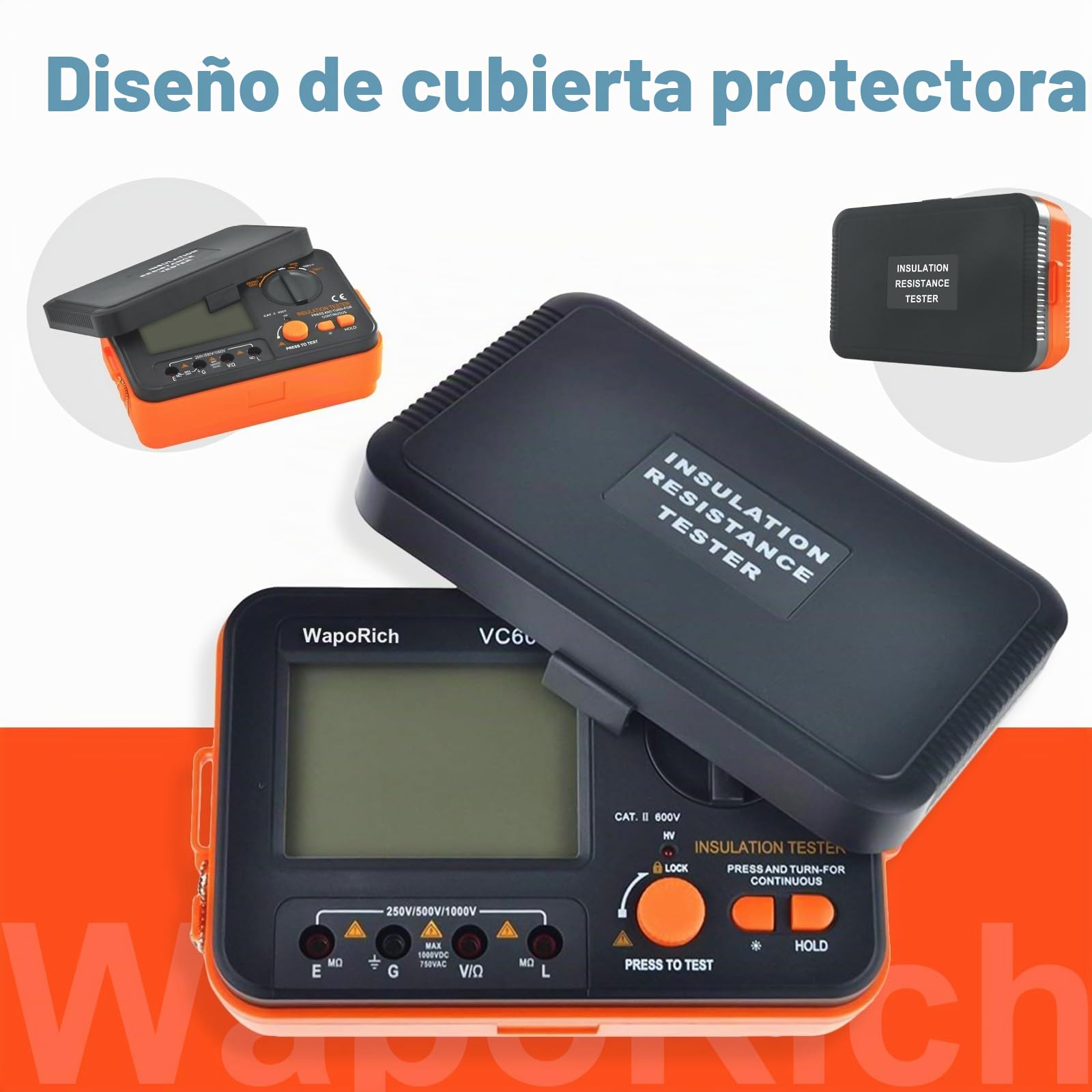 Megóhmetro, Probador Digital de Resistencia de Aislamiento WapoRich 2000 MΩ con Tensiones de Prueba de 250 V/50 V/1000 V DC, 750 V AC