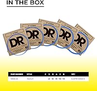 Vista 4 de DR Strings NBB5-45 Cuerdas de bajo de 5 cuerdas de color azul neón de alta definición, medianas, 45-125