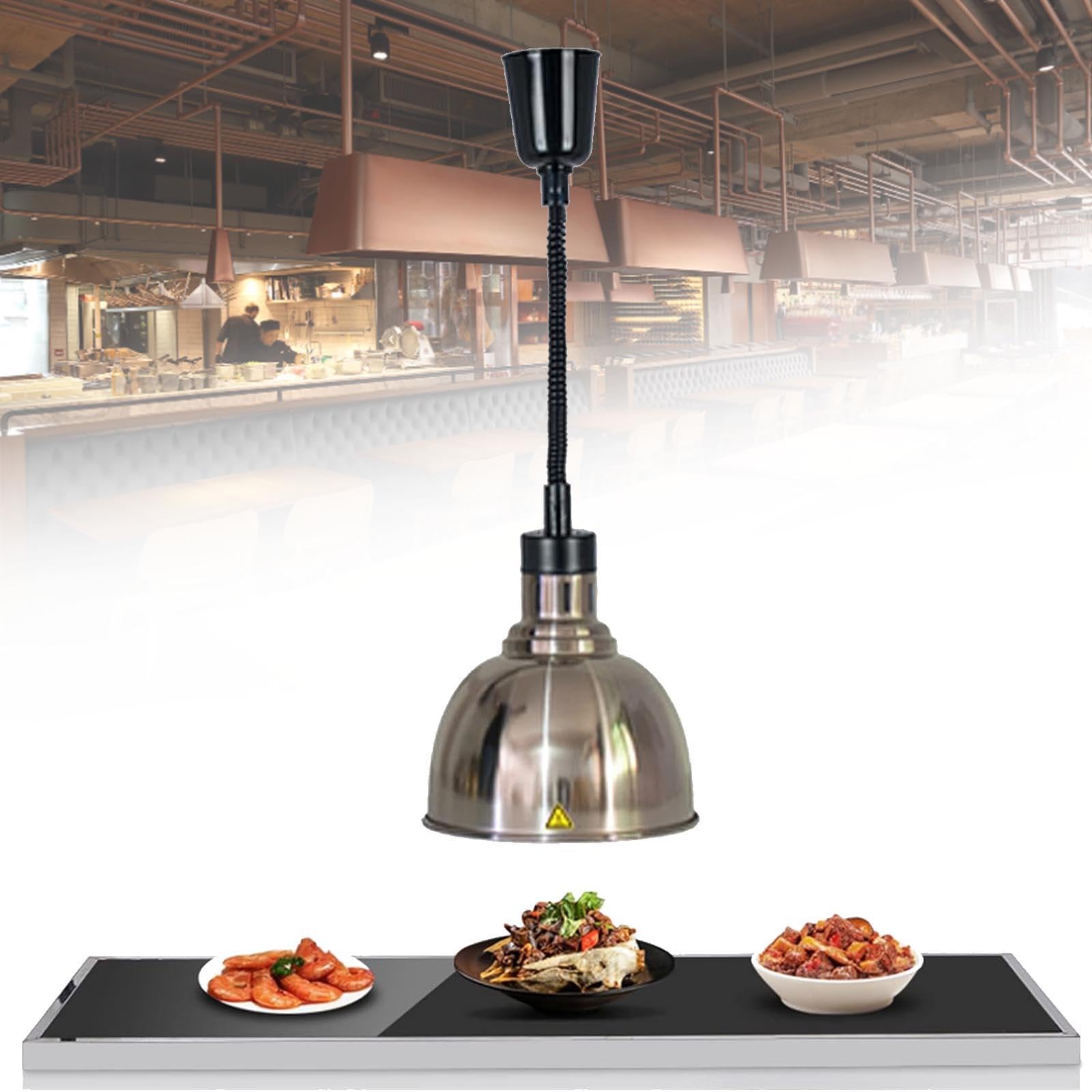 Lámpara Colgante de Calor Para Alimentos, Luz Calentadora de Alimentos de 250 W, Lámparas Para Calentar Alimentos Tipo Buffet con Alcance Telescópico de 60-180 Cm Para Restaurante de Cocina ,Silver