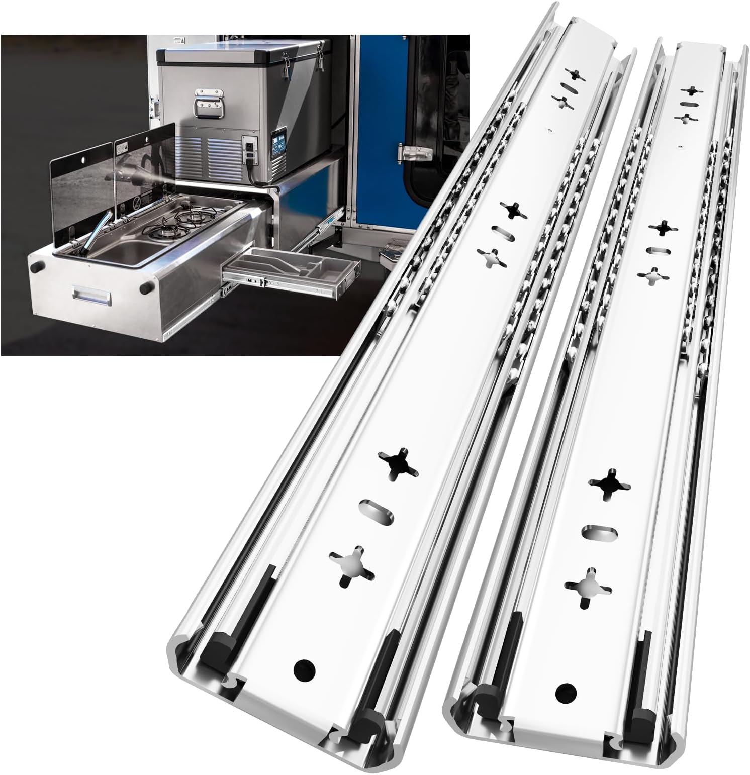 AOLISHENG Heavy Duty Drawer Runners 350mm 120Kg Load Capacity Strong Drawer Slides Draw Runners, Ball Bearing Full Extension Draw Sliding Rails Sliders Side Mount 1 Pair, 14 inch Without Lock