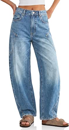 Flowyair Women's Baggy Barrel Jeans High Waisted Wide Leg Denim Pants