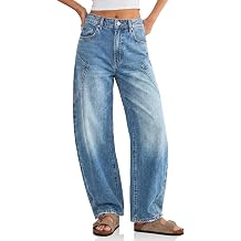 Flowyair Womens Baggy Barrel Jeans Raw High Waisted Wide Leg Denim Pants