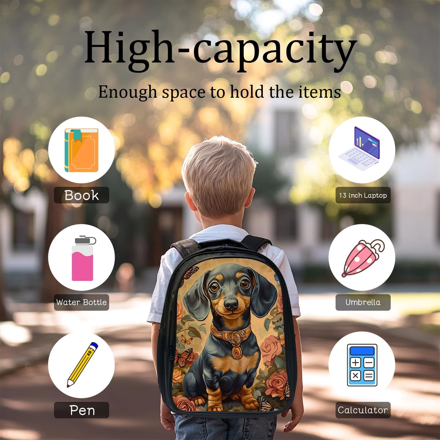 Cute Dachshund Backpack Set 3 Piece School Bags and Lunch Box with Pencil Case Funny Flower Dog Animal Bookbag Set for Toddler Kids Girls Boys Teens Kindergarten Elementary Middle - Image 3