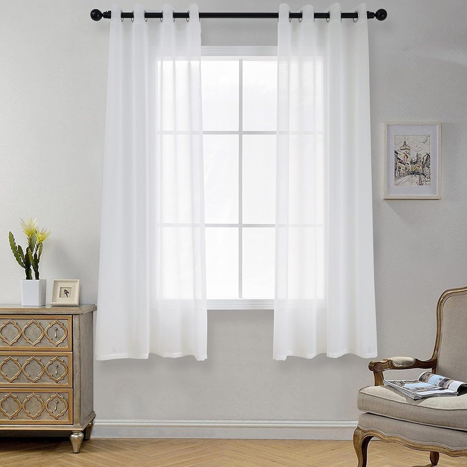 CUCRAF Net Curtains for Windows - Eyelet Curtain for Living Room & Bedroom, Voile Sheer White 60 drop pair, Wrinkle Resistant Solid Colour Curtain Easy to Clean and Machine Washable โ image 1