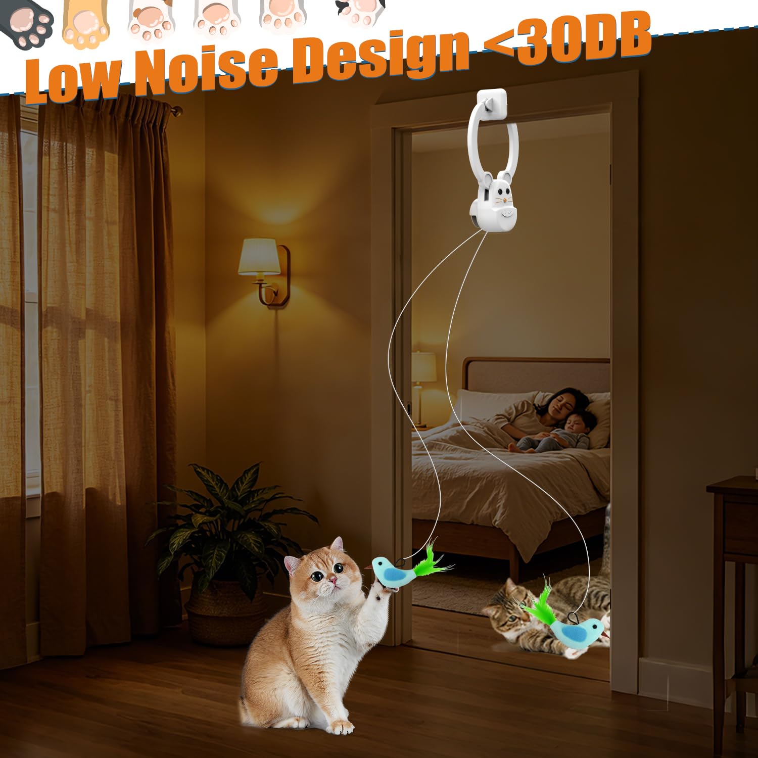 Juguetes interactivos para gatos de interior, varita de plumas de pájaro volador automático para enriquecer el ejercicio de persecución, juguete recargable y duradero para gatos colgantes seguros para