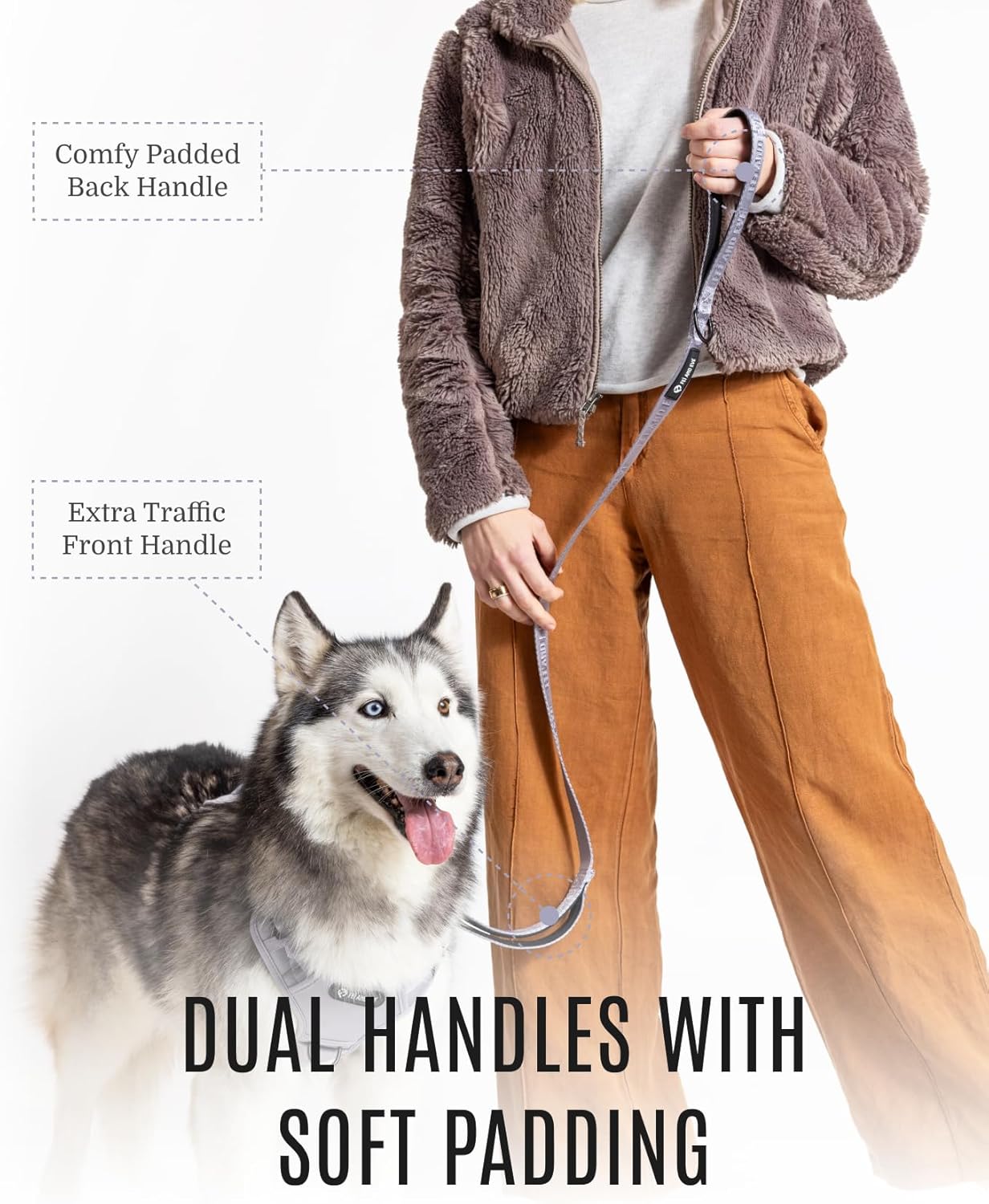 Fei & Eve Classic Dog Leash - 6FT, Dual Padded Handles, 360° Swivel Hook, Heavy Duty 210D Nylon - No-Pull Design with Traffic Control Handle - for Small/Medium/Large Dogs, Gray