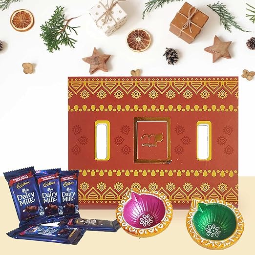 Maalpani Diwali Chocolate Gift Hamper - Diwali Dairy Milk Chocolate Festival Pack with Diya