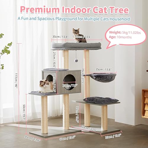 Miniatura 3 de Made4Pets - Árboles para gatos grandes de interior, torre moderna para gatos con poste rascador de sisal, condominio de escalada de madera para