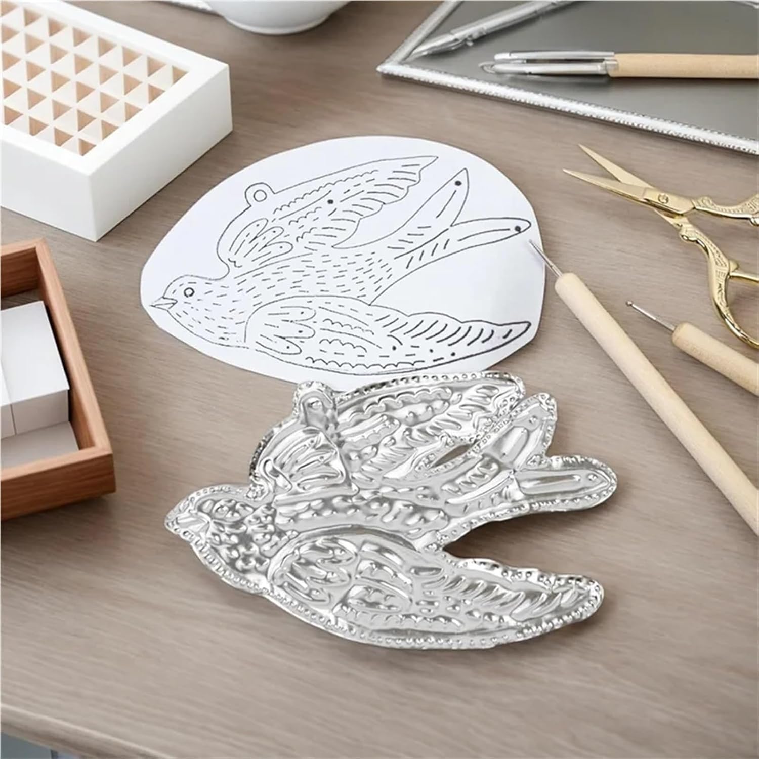 Foil Art Embossed Christmas Ornament Craft Set Gold Crafting Accessory Silver Shimmer Metal Embossing Art Kit For-Scrapbooking Handmade Design Set Artistic Project