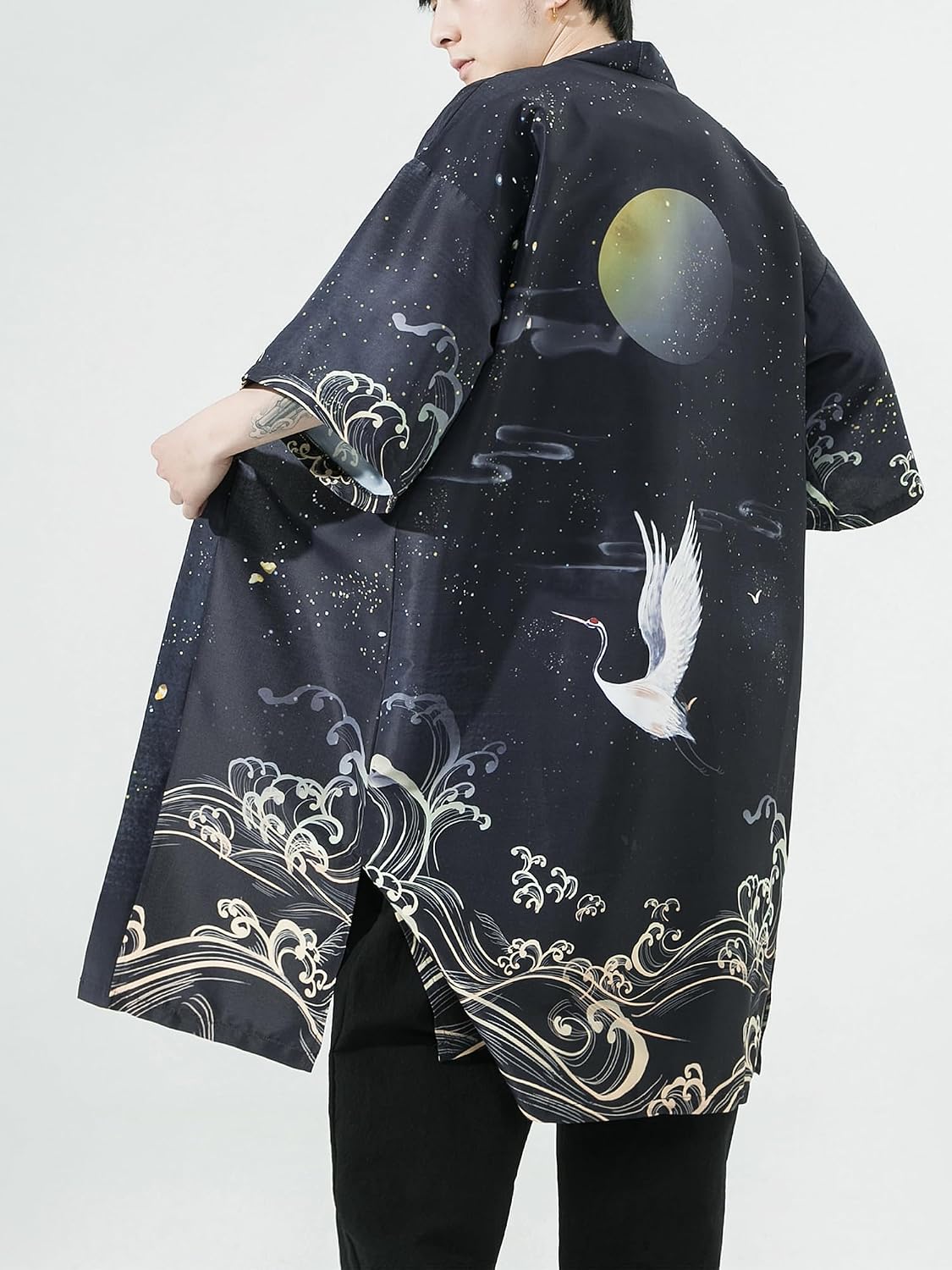 Men Japanese Kimono Coat Loose Yukata Outwear Long Bathrobe Tops Vintage