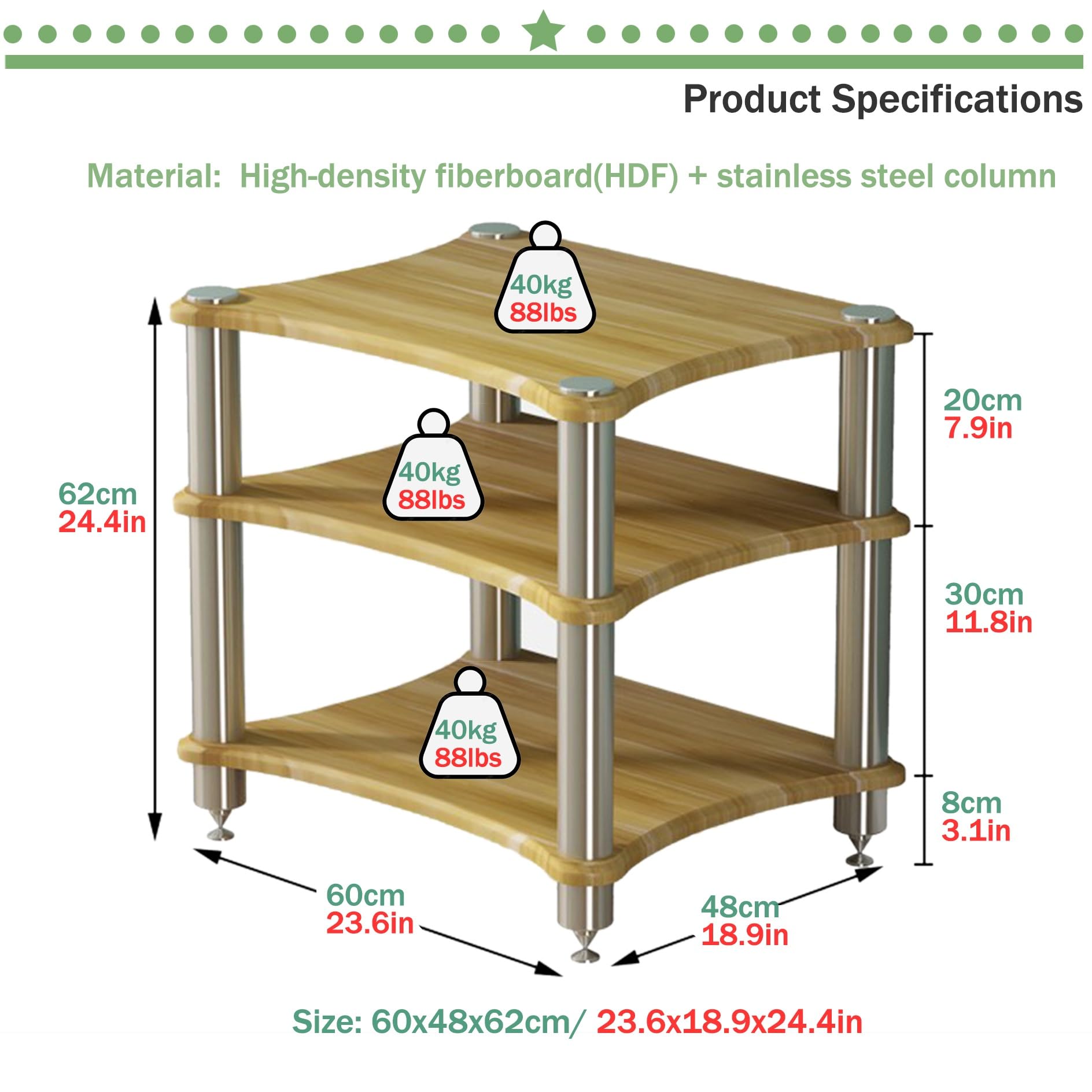 Elegante gabinete estéreo multifuncional de 4 niveles, soporte multimedia y consola de juegos, estante AV de madera para reproductor de discos y almacenamiento de componentes, torre de entretenimiento