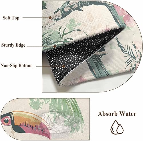 Miniatura 7 de 3x5 Area Rugs, Summer Parrot Non-Skid Rubber Backing Large Rectangle Rugs - Living Room Bedroom Home Office, Retro Watercolor Flower Palm Leaves