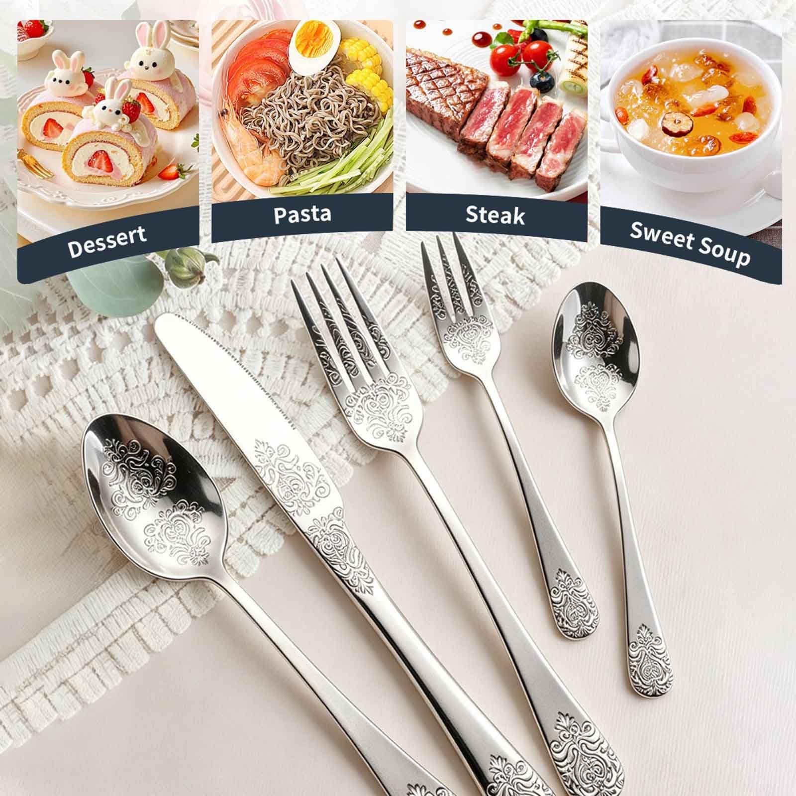 Lot De 30 Couverts De Table Inox Pour 6 Personnes, Couverts De Table En Acier Inoxydable,Idéal Maison Cuisine, Lavable Au Lave-Vaisselle(Black)