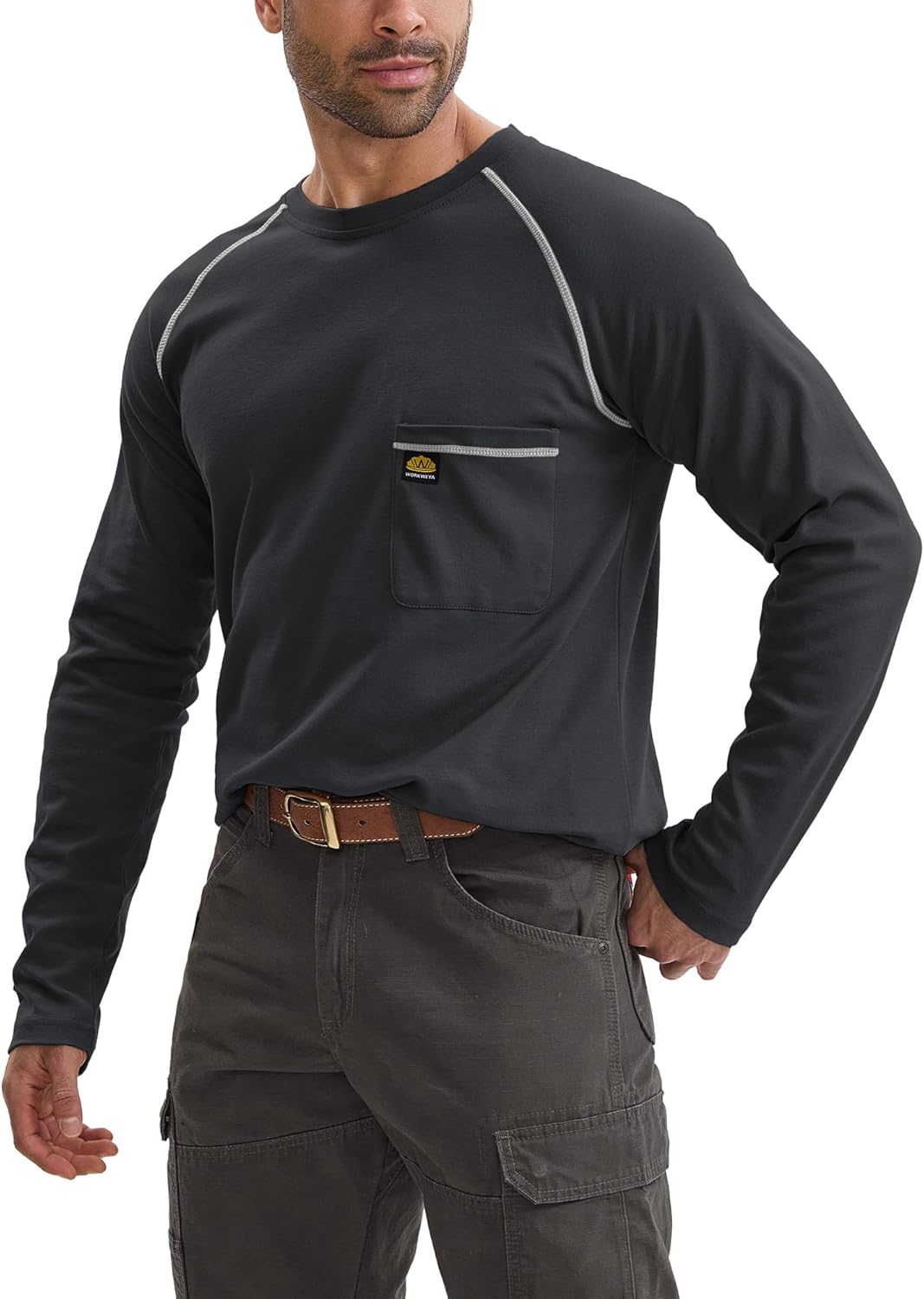 WORKWEYA FR Shirts Flame Resistant Shirt 6.5oz Men's NFPA 2112/CAT2 Long Sleeve Shirt - Image 2
