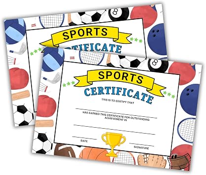 Sports Certificate of Outstanding Achievement 30pk 6x9  Cardstock Athlete Teams Most Improved PE Sportsmanship Award Ceremony Summer Camp