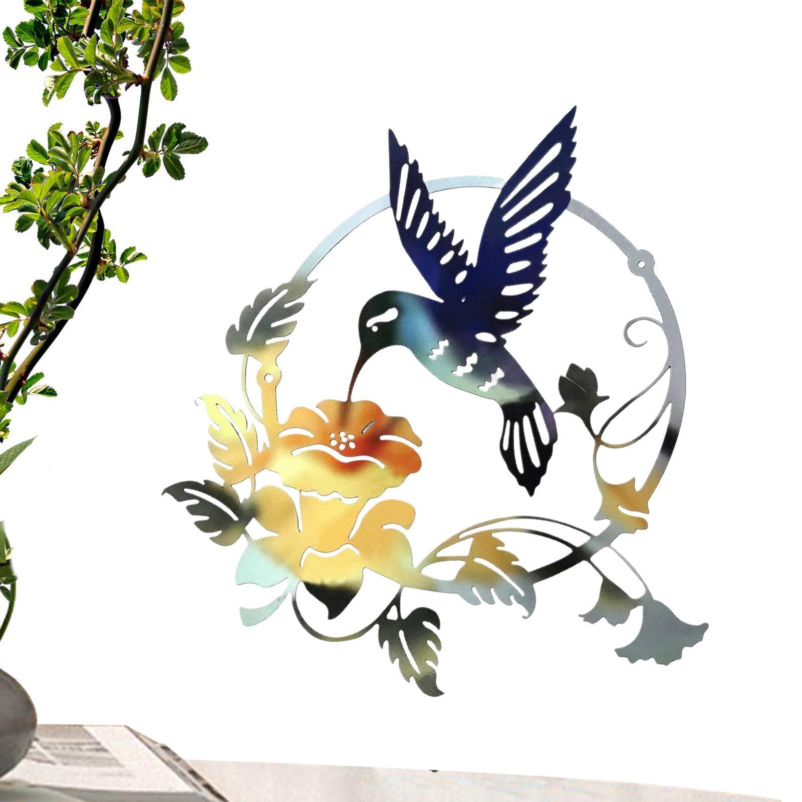 Art mural extérieur en métal : oiseau moderne coloré pour déco de jardin