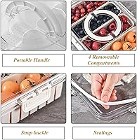 Vista 3 de amokk Bandeja dividida para servir con tapa y asa, contenedor de charcutería, organizador portátil para dulces, frutas, nueces, aperitivos