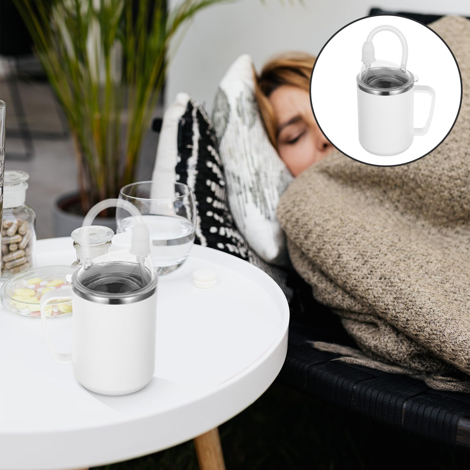 Auslaufsicherer 500 ml Erstickungssicherer Trinkbecher mit Griffen für Senioren und Pflege Flüssigkeitsfütterungsbecher für Wasser Milch Saft und Suppe