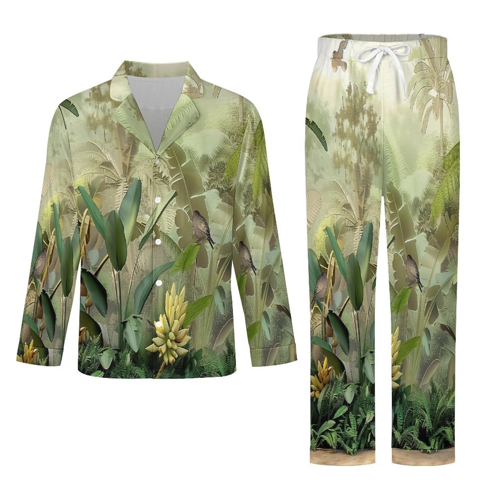 Completo Pigiama da Uomo 2 Pezzi - Uccelli della Foresta Pigiama A Maniche Lunghe Abbigliamento da Casa 2 Pezzi Top + Pantaloni Morbido E Caldo Pigiama Autunnale E Invernale