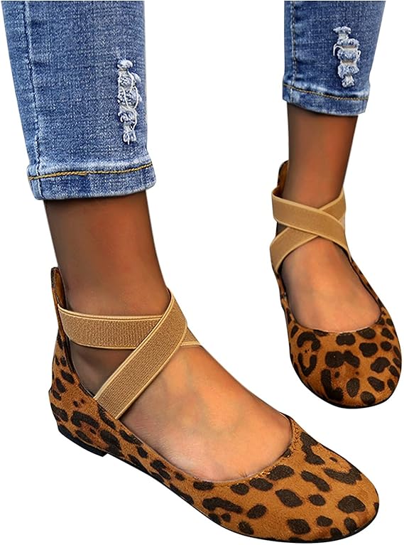 Flats Shoes Women Dressy Comfort Round Toe, Leopard Print