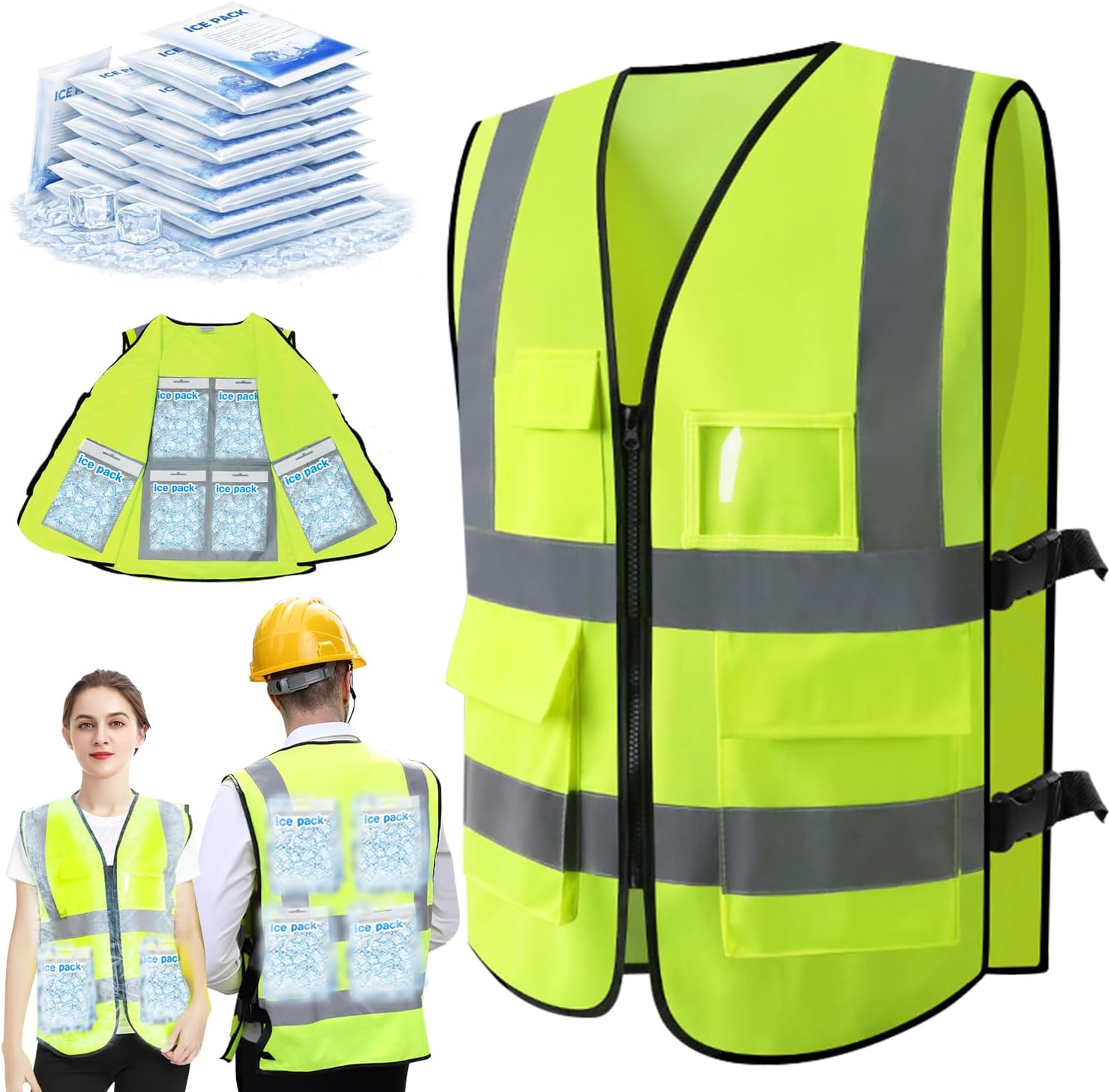 Upgrade Cooling Vest with 24pcs Gel Ice Pack - Adjustable Ice Safety Vest for Men Women High Visibility Reflective for Hot Weather Work