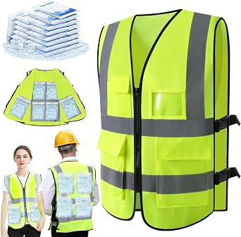 Cooling Vest with 24pcs Gel Ice Pack - Ice Safety Vest for Men Women High Visibility Reflective for Hot Weather Work