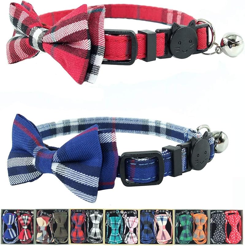 Coleira para Gatos com Fecho de Segurança, Sino e Gravata-Borboleta Xadrez Pipidog – Pacote com 2