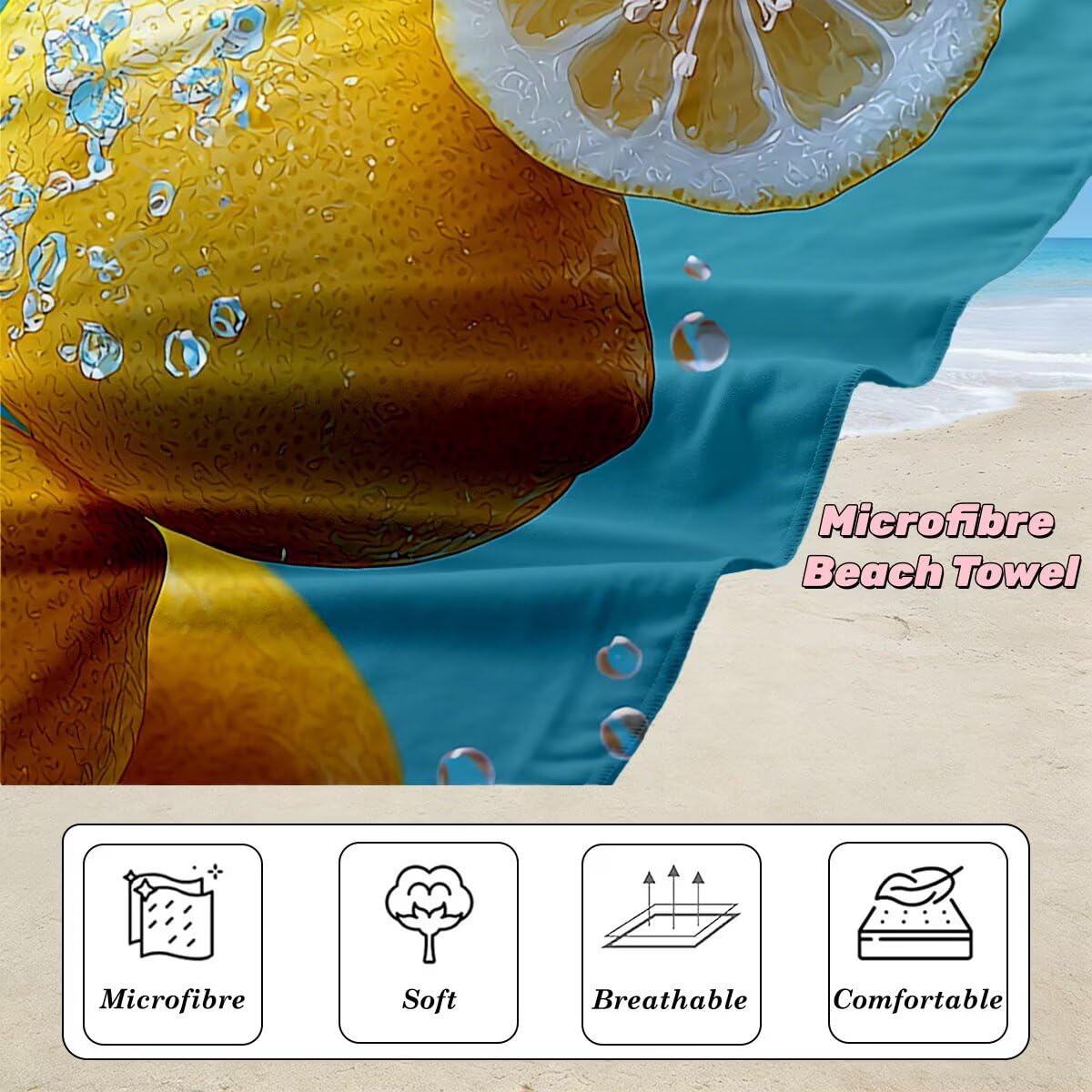 Toalla Playa 90x180 cm, Toalla Gimnasio Microfibra Secado Rapido, Juego de 2 Antiarena Toallas de Playa, Ligera Compacta Toallas Microfibra Grande para Viaje, Regalo Hombre Regalo Mujer (Limón) -4667