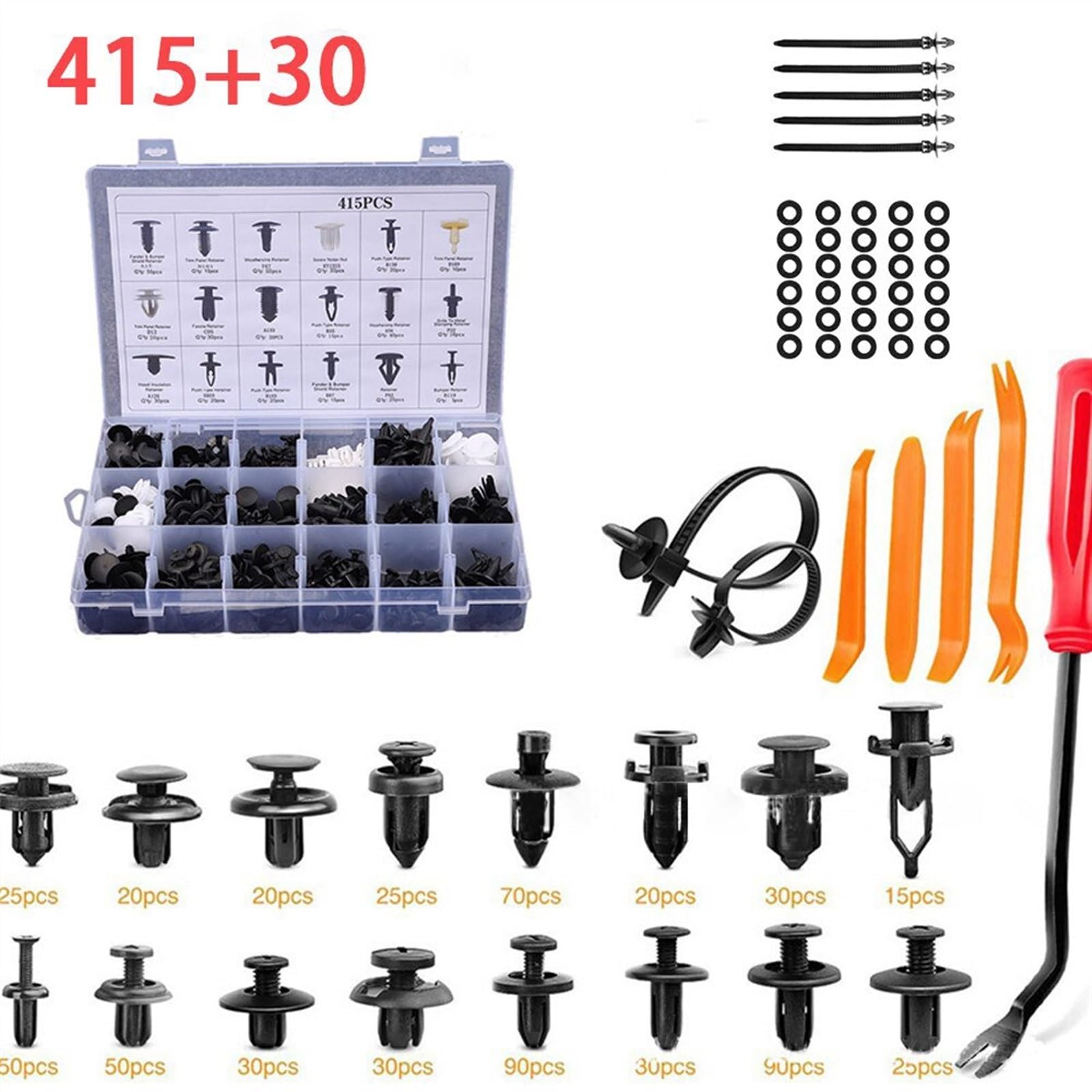 Viti e accessori 415 Pz Kit Di Clip Fissaggio Automatico Parafango Per Rivetti 30 Strumento Carrozzeria Auto Push Fermo Pin Rivetto Paraurti Porta Rivestimento Pannello