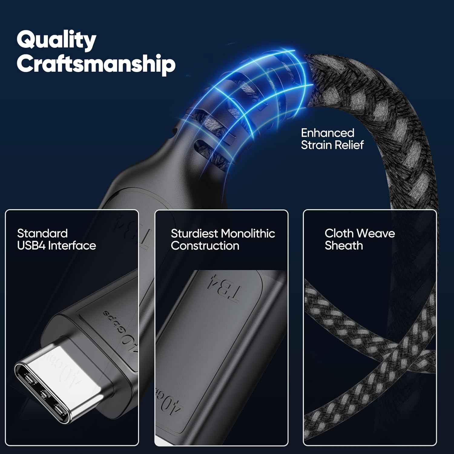 USB 4 Cable 10ft, USB4 40Gbps High Speed Data Transfer, 8K@60Hz/4K@120Hz Display 240W Charging USB C Data Cables for Thunderbolt 4/3 and Most USB-C Devices