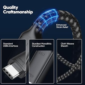 USB 4 Cable 6ft for Thunderbolt 4, 40Gbps, 8K@60Hz /4K@120Hz, 240W, Black