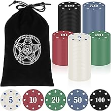 Zocipro Lot de 110 Jetons de Poker, Poker Chips avec Valeurs Nominales et Pochette en Velours Noir, Accessoires de Fête pour Soirées de Jeux, Jetons de Casino pour Poker, Blackjack et Jeux de