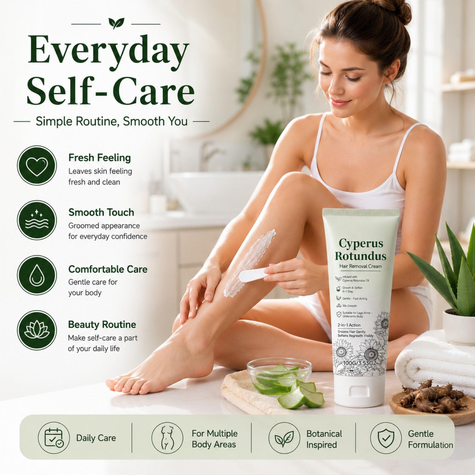 Cyperus Rotundus - Crema depilatoria a base di erbe, crema depilatoria naturale delicata per corpo e zona bikini con raschietto, 2 in 1 (5 pezzi)