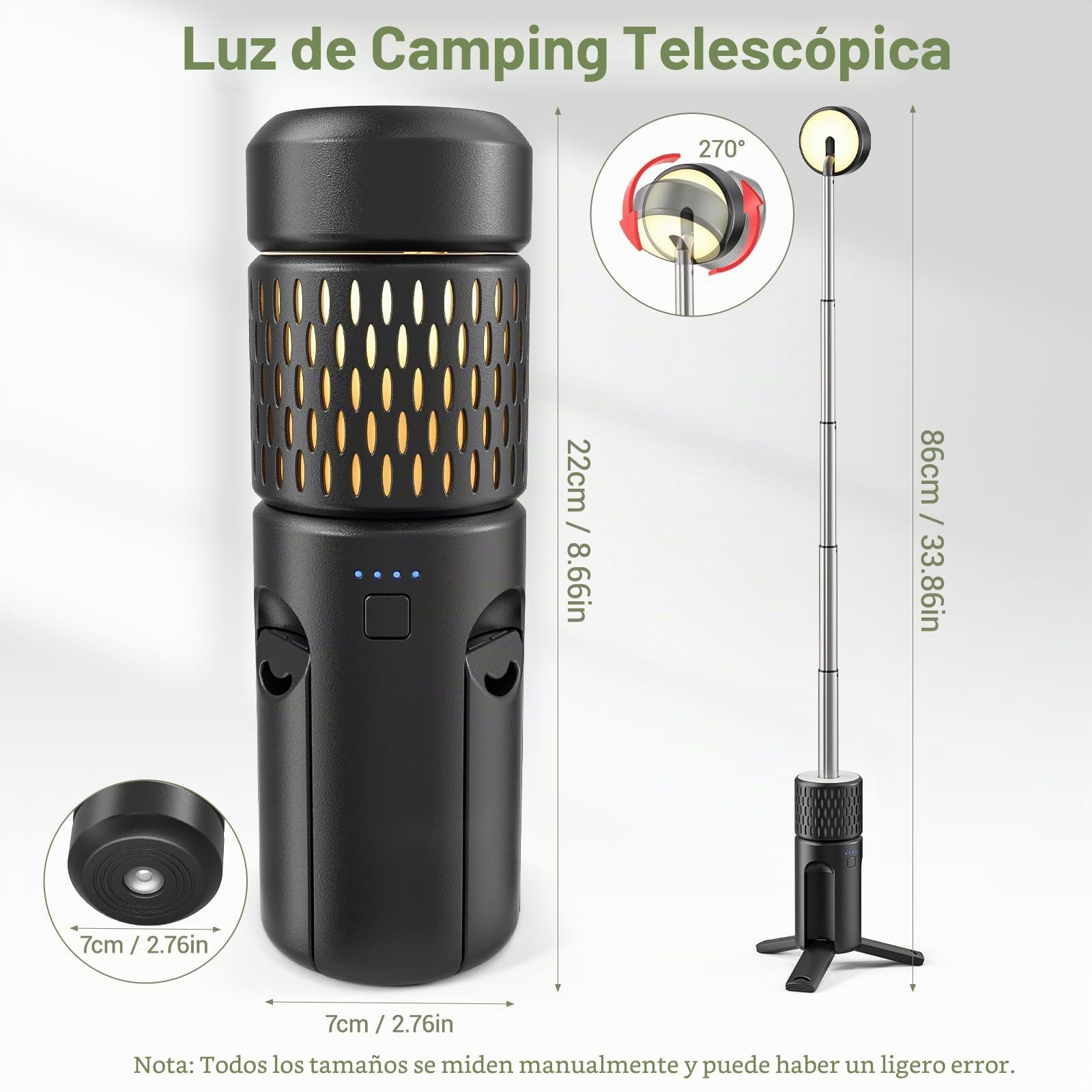 Lámparas telescópicas recargables para acampada de 5400 mAh, IP54
