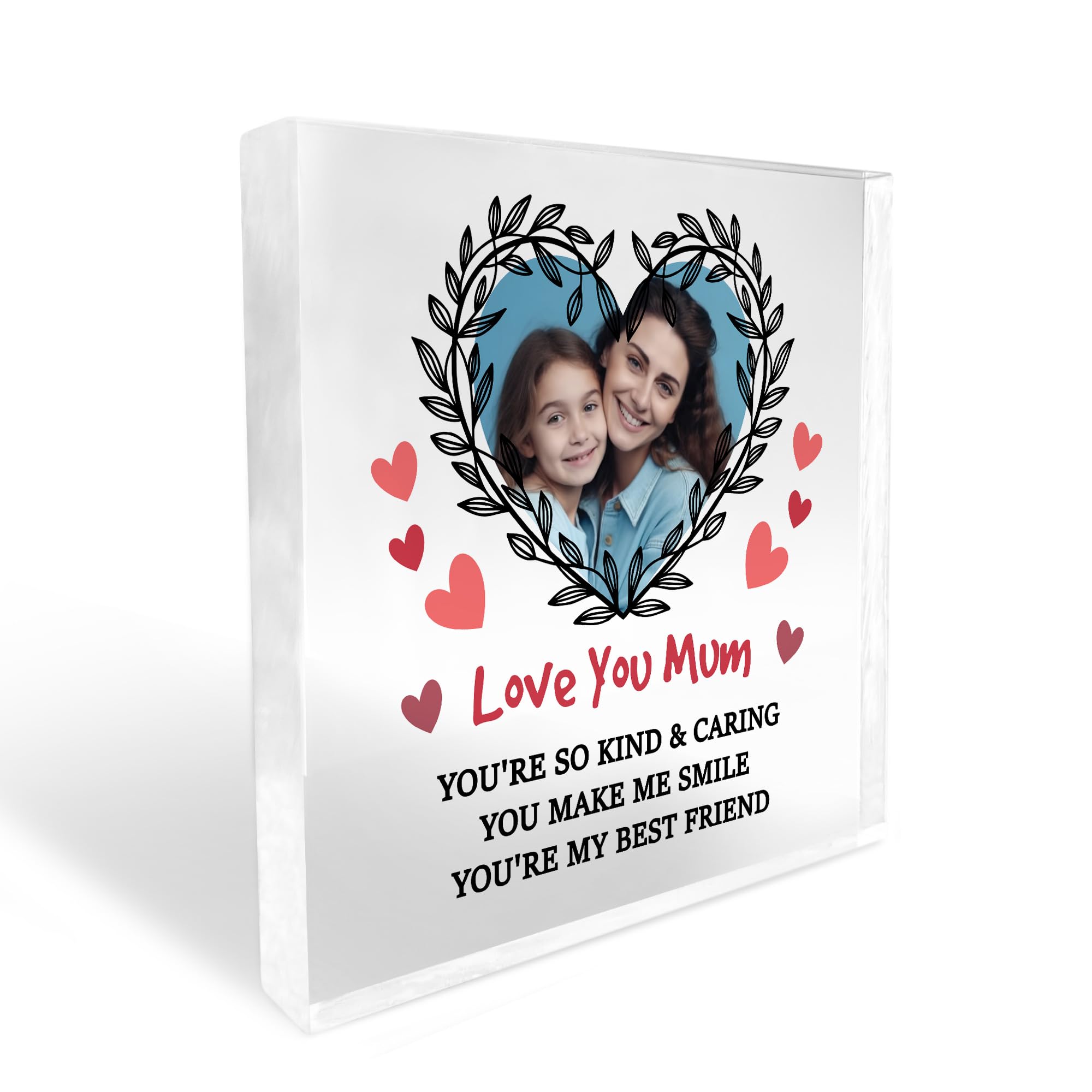 Red Ocean LOVE YOU MUM Gift For Mothers Day Personalised Photo Block Mother Daughter Gift Mum Gift From Son Thank You Gift For Her Special Keepsake Plaque