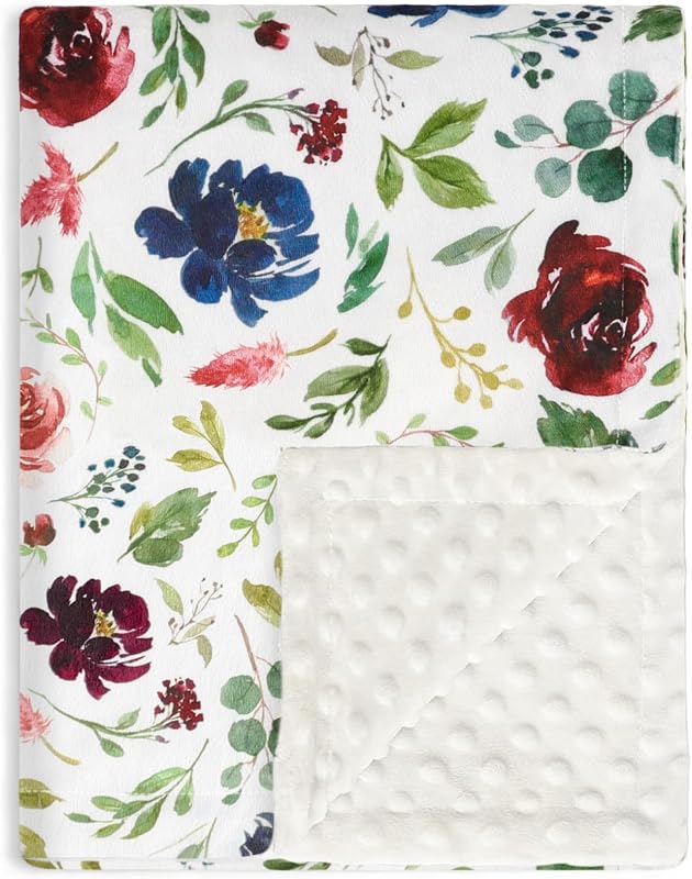 HOMRITAR Manta floral azul para bebé para niñas de doble capa con respaldo de puntos | Manta Minky de felpa súper suave para bebé, regalo de ducha, cuna de guardería, 30x40 pulgadas