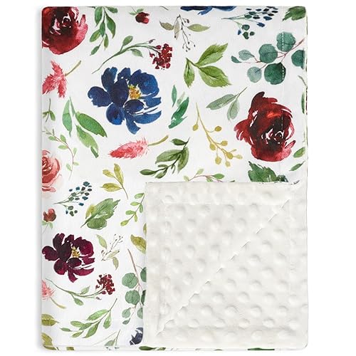 Manta de bebé súper suave de doble capa con respaldo de puntos, elegante manta de recepción con estampado floral rosa, multicolor, 30 x 40 pulgadas,