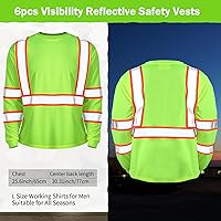 Vista 2 de Paquete de 6 camisetas de manga larga de seguridad, clase 3 de alta visibilidad con tiras reflectantes para trabajo topógrafo construcción