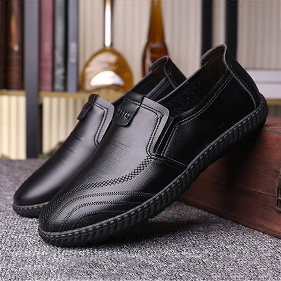 靴 OLD Parachoc rubber sole leather shoes Vintage Leather Mens Lace up Paraboot Black Shoes / Round
