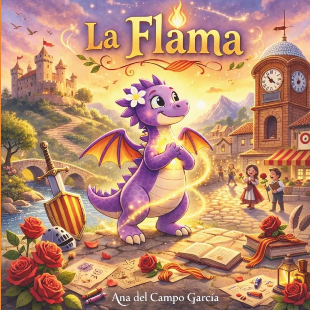 La Flama: Llibre infantil de Sant Jordi en català amb activitats i dibuixos per pintar