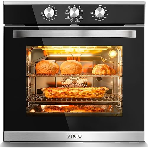 Single Wall Oven 24", 2.83 Cu.Ft-80L with 8 Functions Built-in Electric Ovens, 240V, 3220W Fast Preheat, Mechanical Knob Control for Easy Cooking