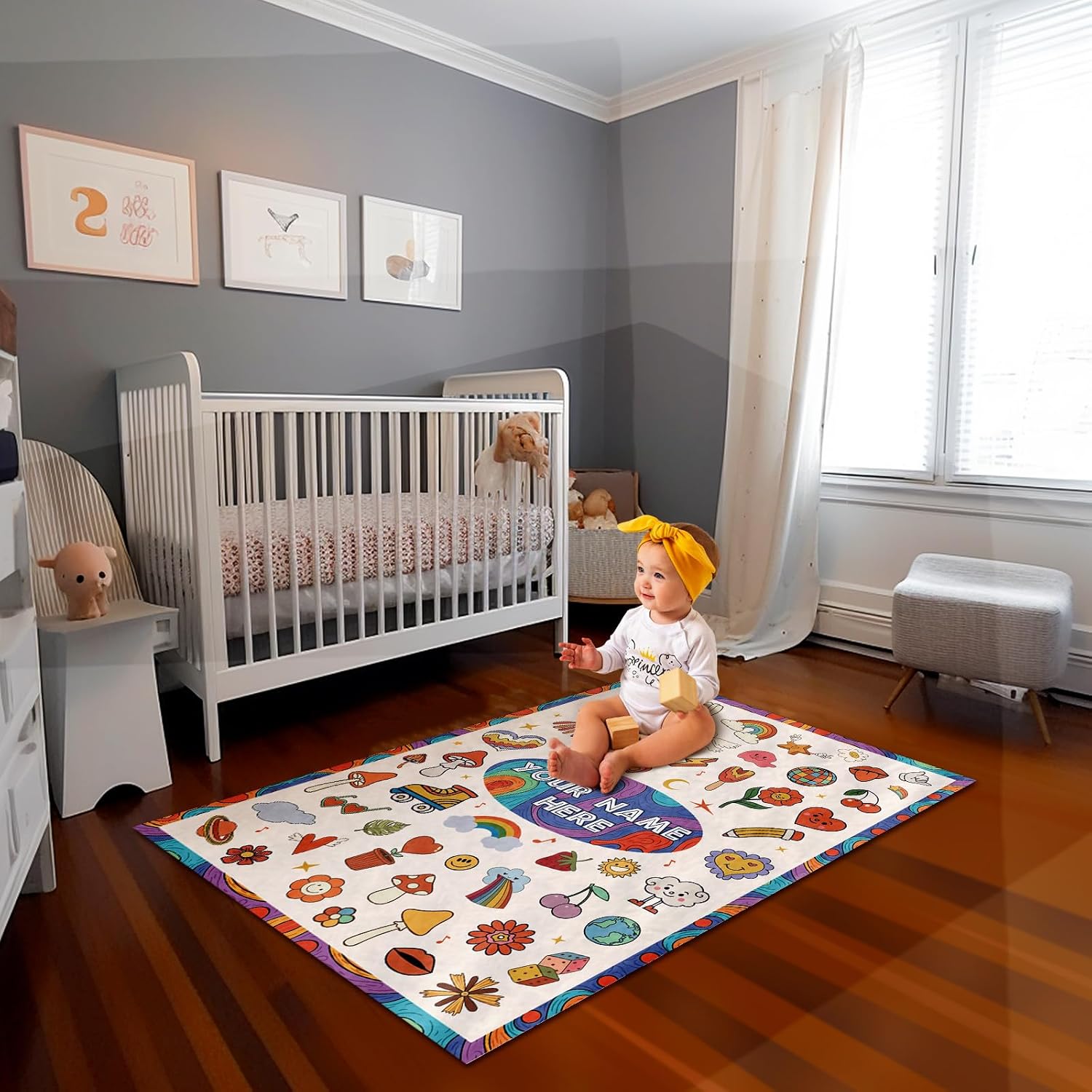Personalized Baby Rug ABC Playing Mat Crawling Rug Custom Bedroom Decoration Floor Area Rugs Nursery Mats for Baby Girl Boy Unisex Toddlers Baby Shower Birthday Gift Cartoon Pattern(40"x60")